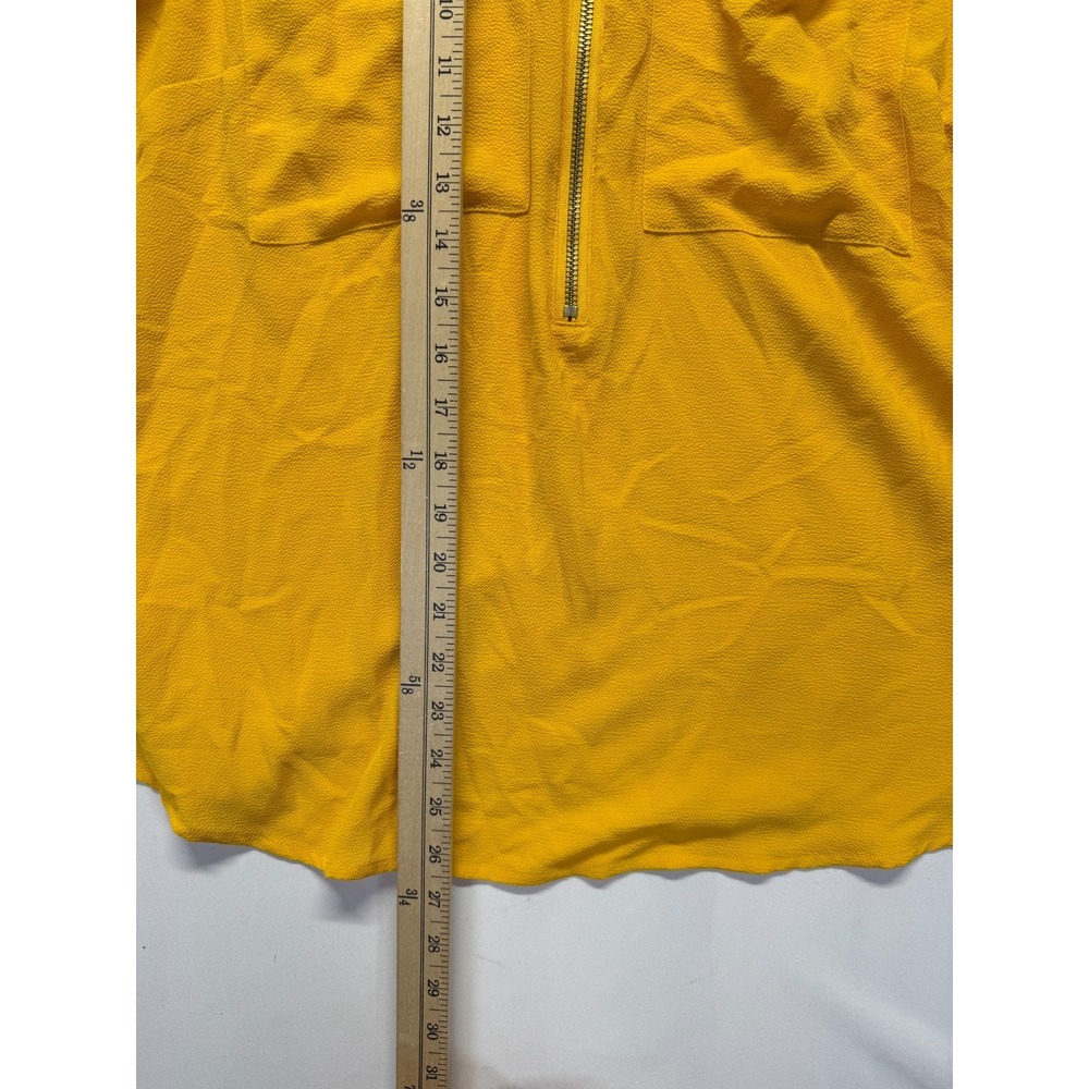 Michael Kors Blouse Top Womens XL Yellow Gold Roll Tab Sleeves Half Zip Casual - Picture 7 of 10